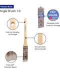12 Pack 1 Inch Angle Paint Brushes Set For Walls And Trim Pro Grade Quality with holder details and brush filament view.