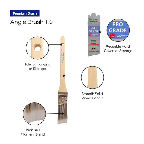 12 Pack 1 Inch Angle Paint Brushes Set For Walls And Trim Pro Grade Quality with holder details and brush filament view.