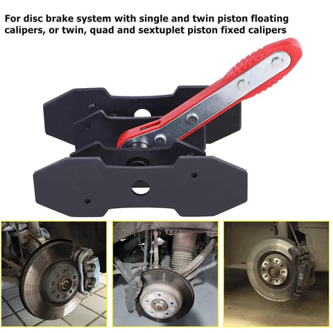 Brake Caliper Press Tool Set With 360 Degree Swing Ratchet Expander For Disc Brakes showcasing red handle and plates