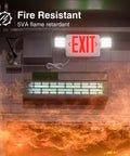 2 Pack Red Exit Signs With Emergency Lighting And 90 Minute Battery Backup, Built Tough Flame Resistant Shell, No Hassle Plug In Cord For Solid Business Safety Compliance, mounted in fire scenario.