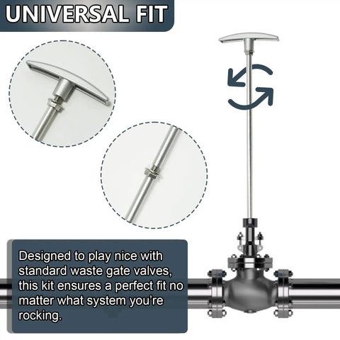 RV Waste Valve Handle Replacement Kit With Universal Fit And Adjustable Tube Extensions For Custom Length, shown with silver handle and extensions.