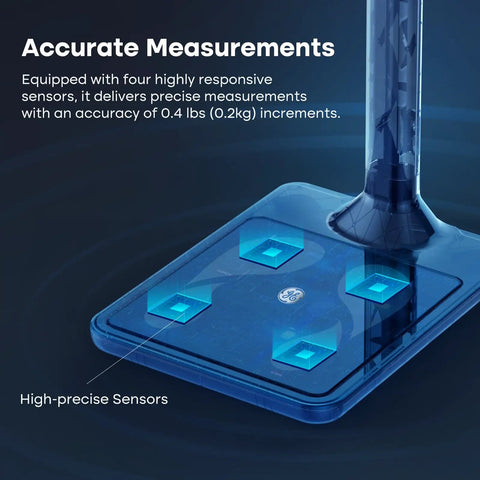 Pro Grade Clinic Height And Weight Scale With Ultrasonic Sensors And Four High Precision Load Cells, 76.8 Inch Max Height, 23.6 To 76.8 Inch Range, Accurate BMI Calculator Up To 485 Pounds Or 220 Kilograms. Blue platform with four sensors