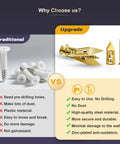 Comparison between traditional and upgraded drywall anchors highlighting ease of use and material benefits. 88 Pieces Self Drilling Drywall Anchors And Screws Kit With Two Anchor Sizes And Three Expansion Screw Sizes Zinc Plated Steel No Drill Required Heavy Duty Holds Up To 80 Lbs For Picture Frames Shelves And Wall Decor is on the right