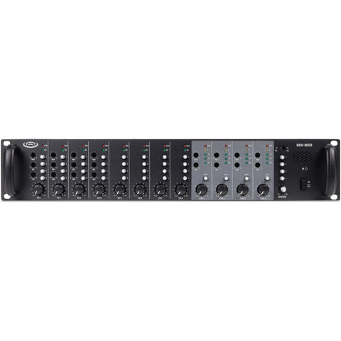 Front view of 8-Channel Rack Mount Mic And Line Mixer With 4 Zone Control, Built-In Monitoring Speaker, 2-Band EQ, and zone buttons