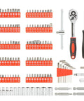 132 Piece Home And Auto Repair Tool Set With Sturdy Toolbox Case Driver Handle Socket Wrench Hex Keys And Screwdriver Bits layout
