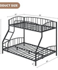 Rock Solid Twin Over Full Bunk Bed With Secure Ladder And Safety Railings For Kids And Adults dimensions displayed with measurements.