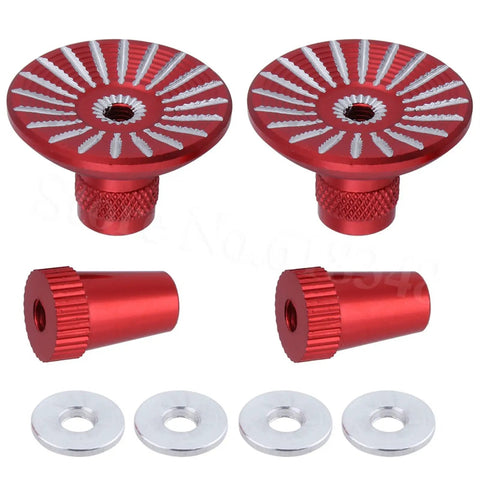 Red umbrella style transmitter gimbal sticks, CNC machined, with washers for remote controllers M3 thread upgrade.
