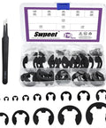 210 Piece E Clip Snap Ring Kit With Tweezers 14 Sizes M1.5 M2 M2.5 M3 M3.5 M4 M5 M6 M7 M8 M9 M10 M12 M15 High Carbon And Manganese Steel Set