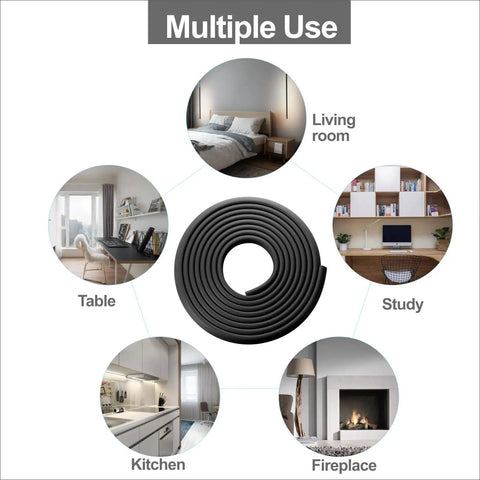 Kid Safe Edge And Corner Guard For Baby Proofing Furniture 18ft Of Edge Guards And Eight Corner Cushions Black High Density Foam Bumpers For Tables Cabinets And Fireplaces with multiple use diagram