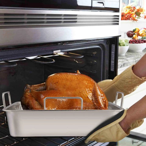 Stainless Steel Roasting Pan Set 16 Inch With V Rack And Cooling Rack For Roasting Turkey Lasagna And More Heavy Duty Oven Bakeware