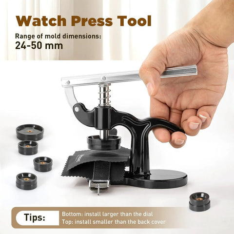 Watch press tool from All In One Watch Repair Tool Kit With Press Tool And Link Removal Set Spring Bar Tool Set Battery Replacement Kit
