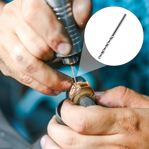 70 Pcs HSS Mini Twist Drill Bit Set used in rotary tool for precise drilling in soft metal, showcasing mini twist drill bit.