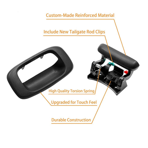 Heavy Gauge Steel Direct Replacement Rear Tailgate Handle Kit For Chevy Silverado 1500 2500 3500 1999 To 2006 parts with latch and clips.
