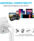 Go-To 6 In 1 Europe Travel Plug Adapter With 2 US Outlets, 3 USB Ports And USB-C charging camera and devices in use