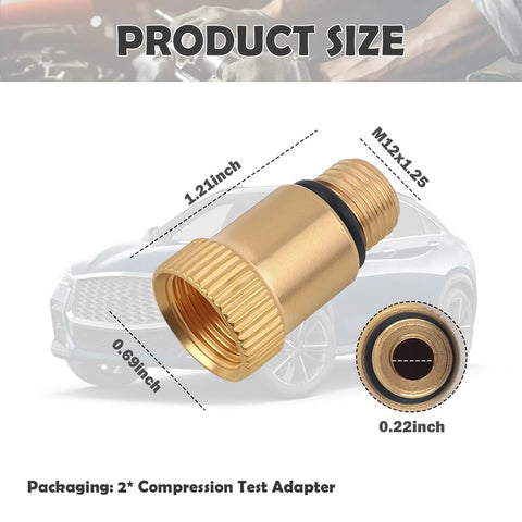 Two Pack Gearhead Friendly Compression Tester Adapters M12x1.25 Spark Plug Tool Adapter With O Ring Seal