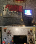 Dark Grey Castle Stone Peel And Stick Wallpaper Roll 20m Self Adhesive Rock Texture in TV room decor.