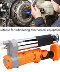 Cordless Electric Grease Gun With 2 In 1 Rotating Handle For Maximum Comfort And High Pressure Lubrication, shown for machinery use