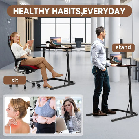Man using Adjustable Treadmill Desk With Walking Pad Stand For Home Office And Bike Trainer in modern office space.