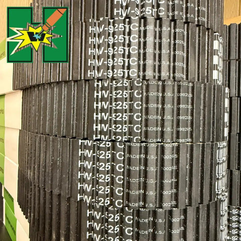 Stack of HV-925 TC drive belts for Polaris RZR Turbo. Made in USA. Heavy-duty UTV replacement, boosts belt grip, cuts squeal.