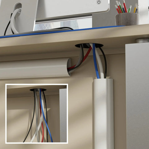 Half Round TV Wire Hider Cord Cover With Hinged One Piece Raceway Paintable Self Adhesive No Fuss Cable Management installed under desk