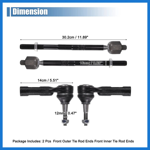 4 Piece Front Inner Outer Tie Rod Ends Kit For Buick Verano, Chevrolet Cruze, Chevrolet Volt, Front Suspension Steering Tie Rod Link Set, Left And Right Ends, OE EV800884 ES800949, dimension chart with 30.2cm and 14cm measurements