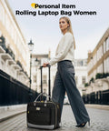 MATEIN rolling laptop bag with quilted black front, large wheels, extendable handle for travel