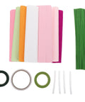 No Fuss Crepe Paper Flower DIY Kit With Stem Wire Tape And Glue Sticks For Easy Peasy Paper Flower Creations Classroom Crafts And Beautiful Floral Bouquets For Beginners, assorted crepe paper rolls and green stem wires