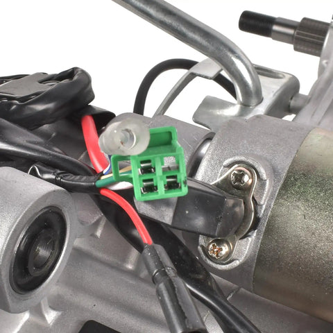Close-up of Heavy Duty 180cc GY6 Engine Motor wiring connections, showing electrical components for scooter bike restoration.