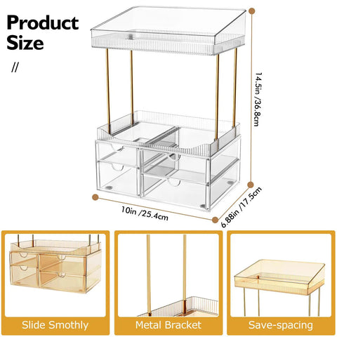Slick 4 Tier Clear Makeup Organizer Featuring Four Spacious Drawers For Bathroom Counter Storage Effortlessly Stores Perfume And Skincare Essentials To Keep This Space Crisp And A Real Talk Game Changer For Everyday Use dimensions 10x6.88x14.5 inches in clear acrylic.