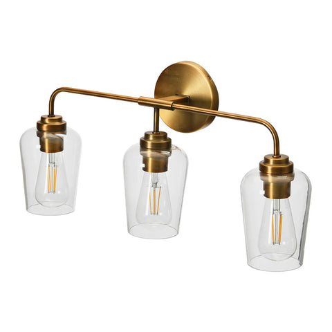 Mid Century Inspired Vanity Light With Three Snifter Glass Shades In Antique Nickel Finish Damp Location Rated And Mounts Up Or Down