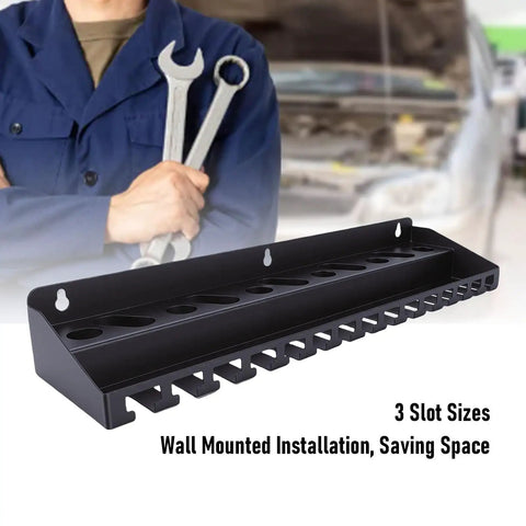 Vice Grip Holder Wall Mount for Pliers in rust-resistant powder coated steel with 3 slot sizes shown in a garage setting.