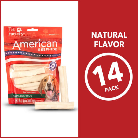 American Beefhide Mini Rolls Dog Chew Treats 3 To 3.5 Inches Natural Flavor Long Lasting Rawhide Chews 14 Count Pack