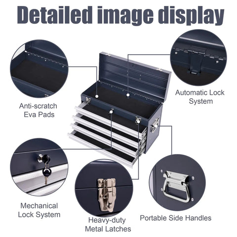 Interior view of Road Ready 21 Inch Auto Locking Tool Chest, Freestanding Utility Cabinet With Ball Bearing Slides And Eva Padded Drawers.