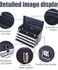 Close-up of 21 Inch Freestanding Rolling Tool Chest With Slick Auto Locking Drawers And Smooth Ball Bearing Slides Heavy Duty Utility Storage Cabinet For Mobile Workspaces And Daily Grinds Antique Grey detailing drawers and lock system.