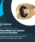 Three Quarter Inch FHT To Three Quarter Inch MHT Hose Bibb Anti Siphon Vacuum Breaker Brass Plumbing Fitting Backflow Preventer