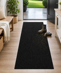 Hallway Runner Rug 2 Foot By 6 Foot Durable Non Slip Mat With Scraper Pile installed in entryway, showing dirt control feature.