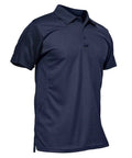 Men's Navy Polo Shirt Short Sleeve Hike Ready and Hunt Ready, Quick-Dry Polyester Pique, Tactical Style With 3-Button Placket