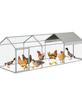 Walk-In Chicken Coop With Run 120x40x40 Inch Outdoor Backyard Poultry Pen Heavy Duty Galvanized Steel Frame With Security Lock