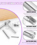 Pro Grade 48 Pcs M4 Dowel Pin Kit With Slotted Pins In 6 Sizes M4x6/10/16/20/25/30mm, 304 Stainless Steel External Thread Cylindrical Pin