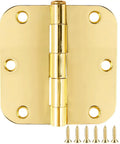 18 Pack 3 Point 5 Inch Brass Door Hinges With Five Eighth Radius Polished Gold Finish Includes 108 Screws For Quick No-Fuss Install Interior Door Hardware For Bedroom Bathroom Office Hallway 270 Degree Swing Smooth Plain Bearing shown with screws