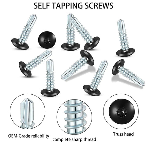 Heavy Duty Self Tapping Trailer Screws Number Ten By Three Quarter Inch Zinc Plated showing truss head and sharp threads.