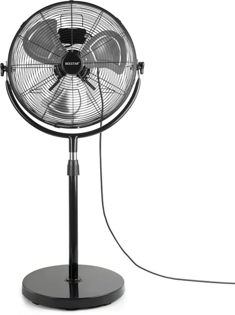 Beefy 20 Inch High Velocity Pedestal Fan With Adjustable Height And Tilt For Industrial And Home Use Metal Standing Fan 3 Speed