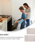 Mother and child using oven with Microwave Waveguide Cover Mica Sheet Set 5 Pack shown, suitable for home appliances.