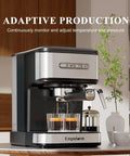 Kick Your Daily Coffee Grind Up With This Pro Stainless Steel Espresso Machine Slingin Bold Shots At 20 Bar Pressure For Rich Crema And Creamy Cappuccinos Using A Smart Dual Filter Setup, brewing two espresso shots.