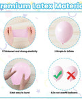 Premium latex balloon material showing elasticity, inflation, strength, and caution in Doggo Approved Paw Print Party Balloon Kit.
