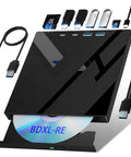 All In One External Blu Ray Drive For Real Fast 100 GB Disc Read And Write Supports Massive 100GB Discs Burn And Backup High Capacity Media Reads Blu Ray Up To 6x DVDs Up To 8x Great For PC Mac And Laptop Use Plug And Play Ready. Black 7-in-1 external Blu-ray drive with USB-C, USB 3.0, SD, and TF slots