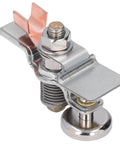 Rock Solid Heavy Duty Magnetic Welding Ground Clamp With Massive Arch Plate For Stable Electric Grounding At 300 Amps No Tape Needed Iron And Brass Build close-up of brass and iron clamp details for effective grounding.