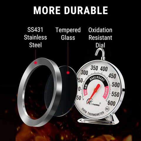 Pro Oven Thermometer With Extra Large 2.4 Inch Dial, Accurate 150 To 600 F Temperature Gauge With stainless steel ring and glass