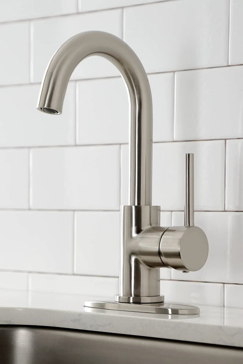 Concord Bar Faucet Brushed Nickel, Deck Mount 1-Hole Install With Cover Plate, Drip-Free Ceramic Disc Cartridge