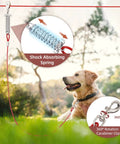 Heavy Duty 200 Ft Dog Runner With 10 Ft Tie Out Cable For Big Dogs Up To 250 Lbs Safe Zip Line For Backyard Park And Camping Use Red Vinyl Coated Stainless Steel